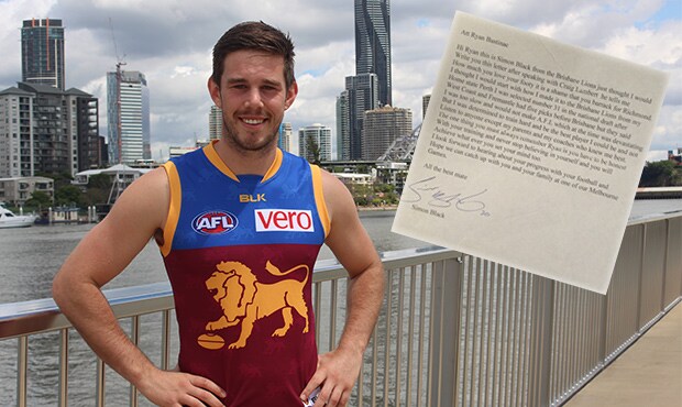 Ryan Bastinac was a 12-year-old when he received the note from Lions champion and now assistant coach Simon Black. Full letter below.